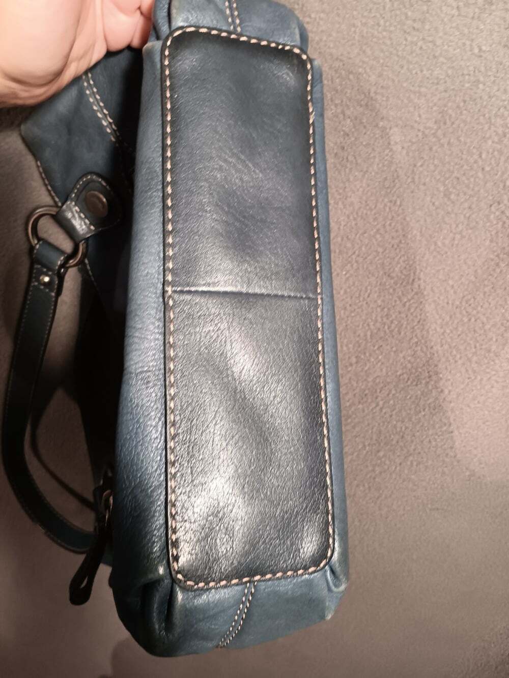 FOSSIL Hanover Vintage Blue Leather Satchel Bag Women’s Shoulder Purse Handbag - Picture 8 of 8